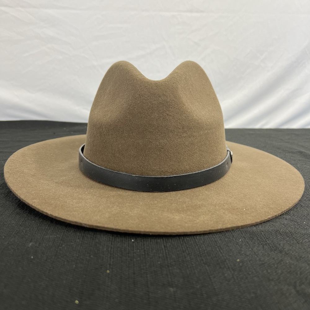 Ruggine Made in Italy Brown Wool Felt Wide Brim Fedora Hat with Leather Band‎
